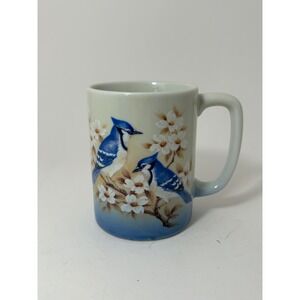 Vintage Otagiri Japan Blue Jay Bird and White Blossom Ceramic Coffee Mug Blue